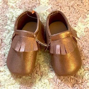 Sparkly, pink, moccasin, baby shoes